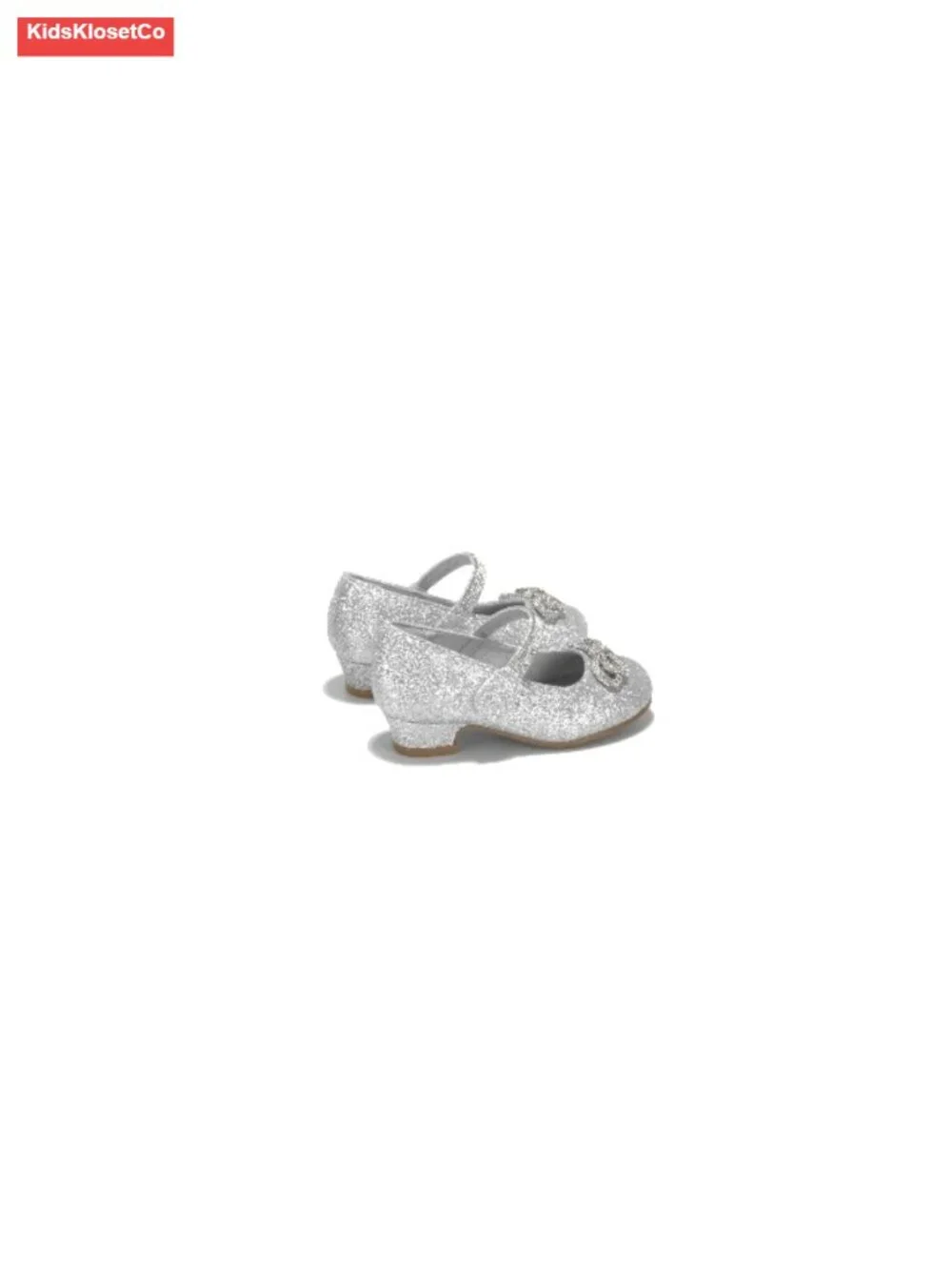 Girls Rhinestone Bow Mary Jane Pumps, 1in Heel Hook & Loop Closure, Wedding